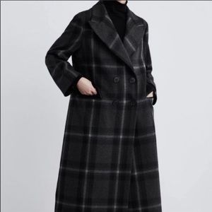 Zara Checkered Long Wool Coat